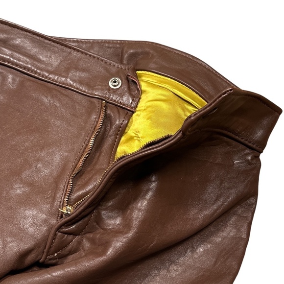 Vintage Bates of California Brown Leather Satin Lined Straight Pants Womens 28 - Picture 11 of 15